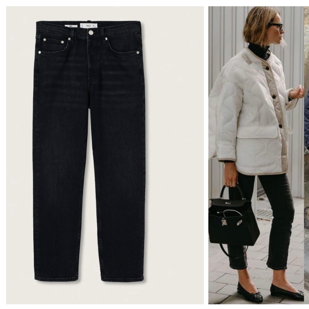 MANGO black mid rise cropped slim fit comfort jeans blogger fav zara competitor